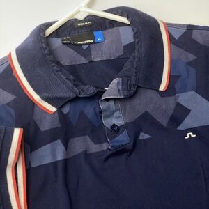 J Lindeberg Golf Polo‎ Shirt Mens Medium Blue Camo Regular Fit Short Sleeve